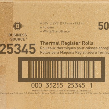 Business Source Thermal Print Thermal Paper 3 1/8" x 273 ft, PK50 25345